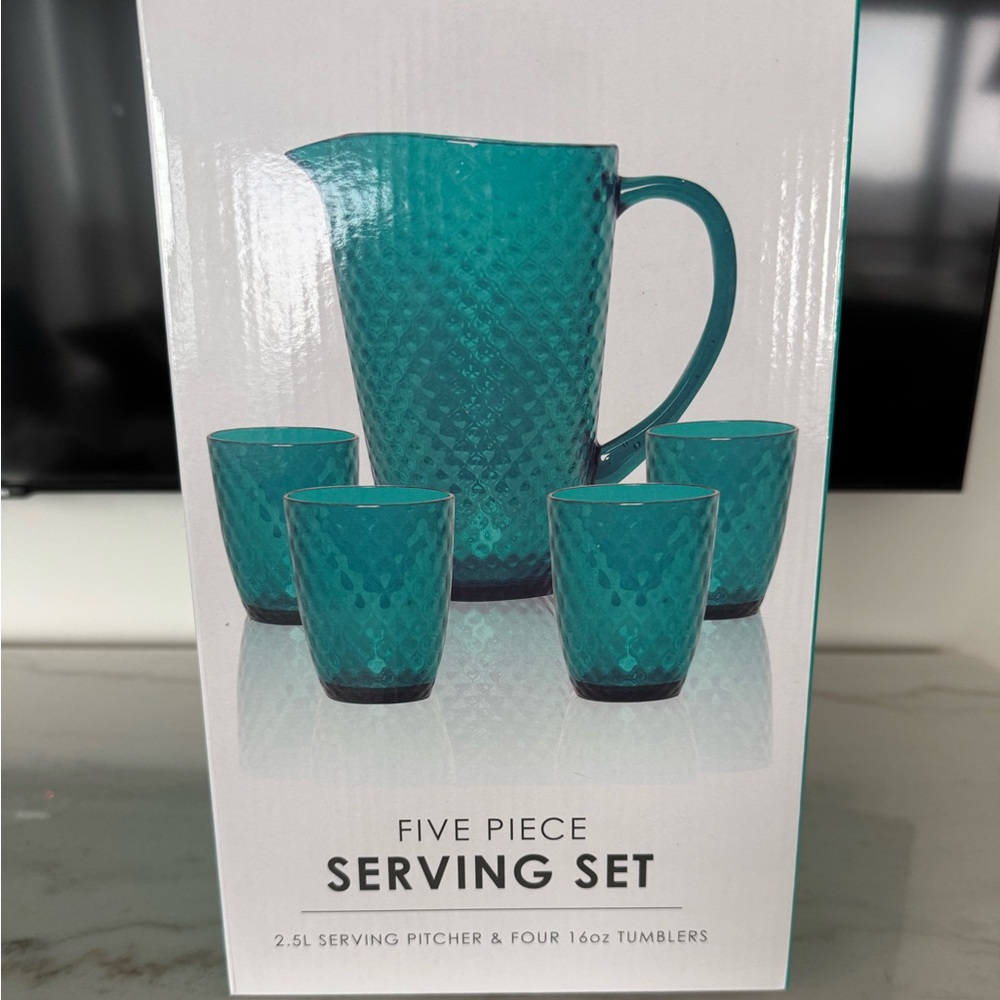 NEW 5-Piece Glass Serving Set – Pitcher & Tumblers in box